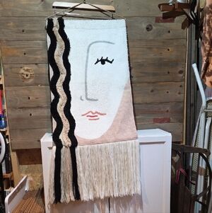 Pottery Barn Teen Abstract Face Wall Hanging - Black, White, Pink